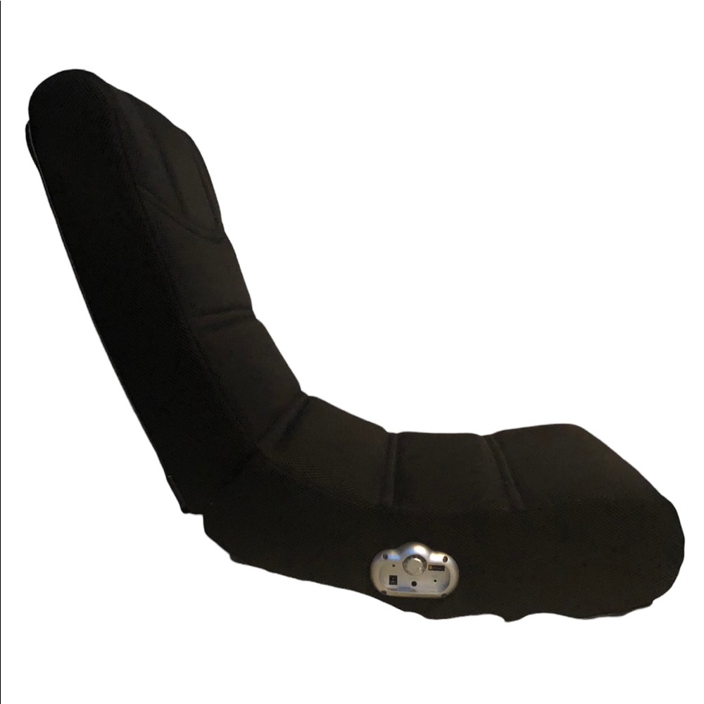 black foldable gaming chair with bluetooth speakers